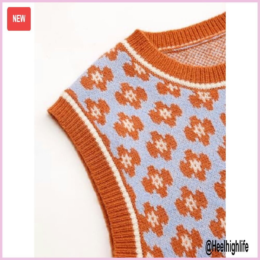 Cropped Sweater Vest Geometric Pattern High Stret… - image 4